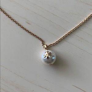 Tory Burch Logo Pearl Pendant Necklace
